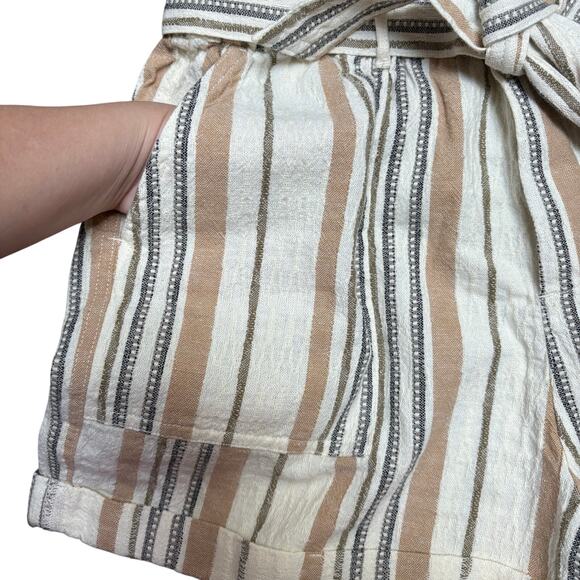 Lucky Brand Cream Tan Striped Paperbag Shorts Linen Blend XS Boho Summer Pockets - Picture 9 of 9
